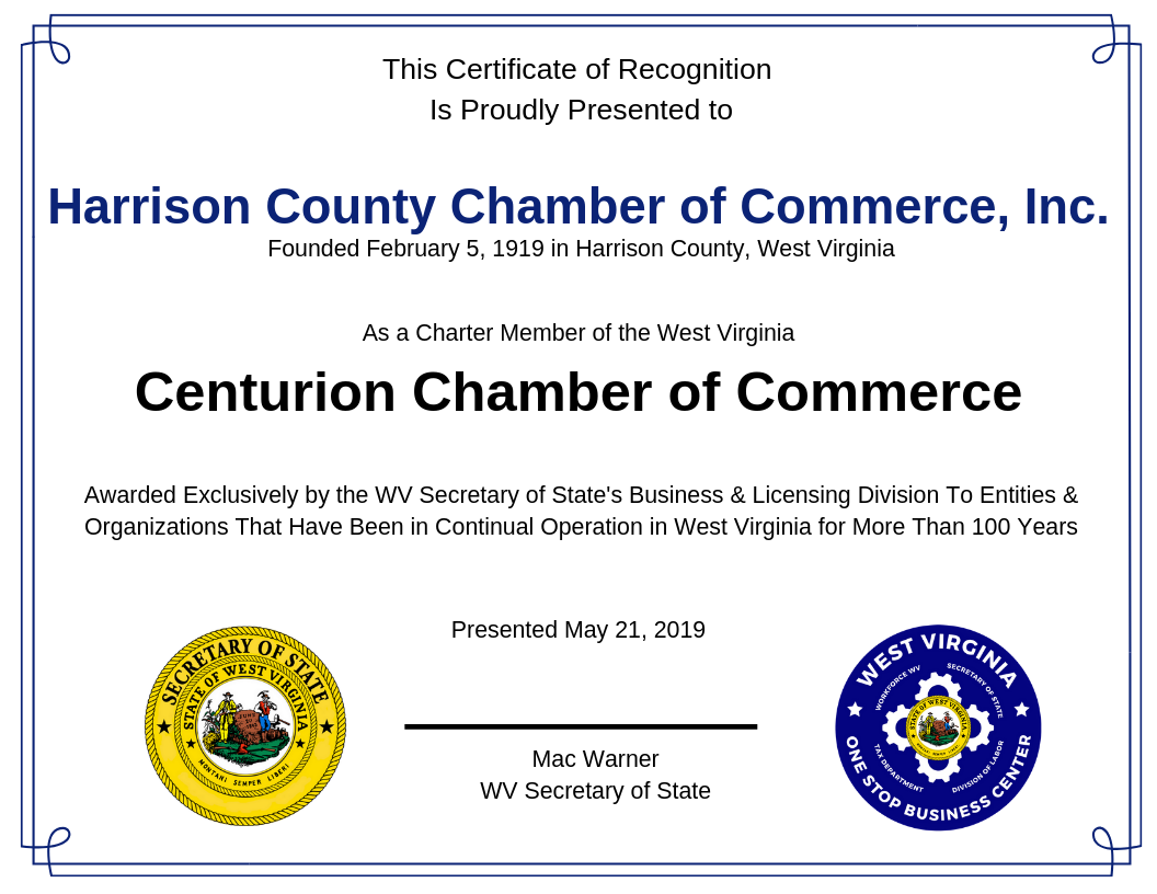 WV Centurion Chamber of Commerce Award