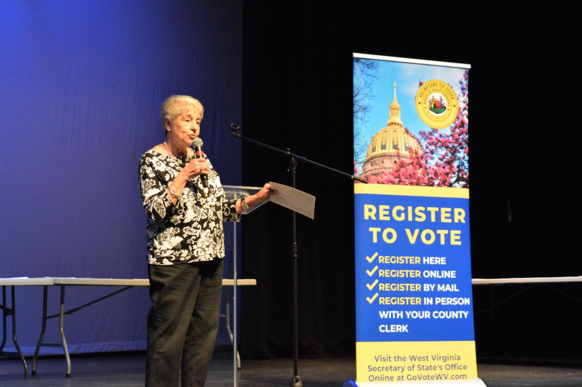 Kanawha County Clerk Vera McCormick explaining how to register to vote
