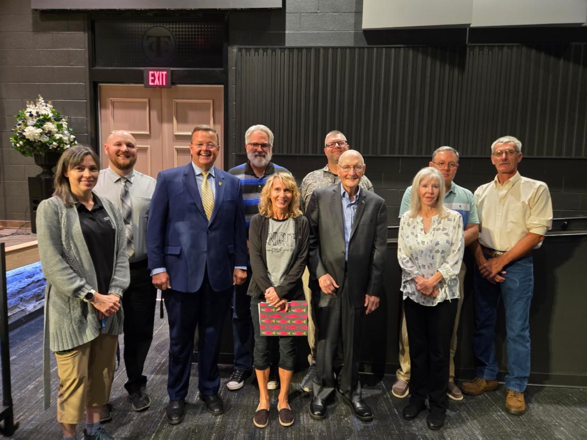 State Senator Charles Clements, Tyler County Clerk Neal Archer, Tyler County Commissioners Mike Smith and Eric Vincent, and Tyler County Board of Education members Scott Strode and Diana Stender