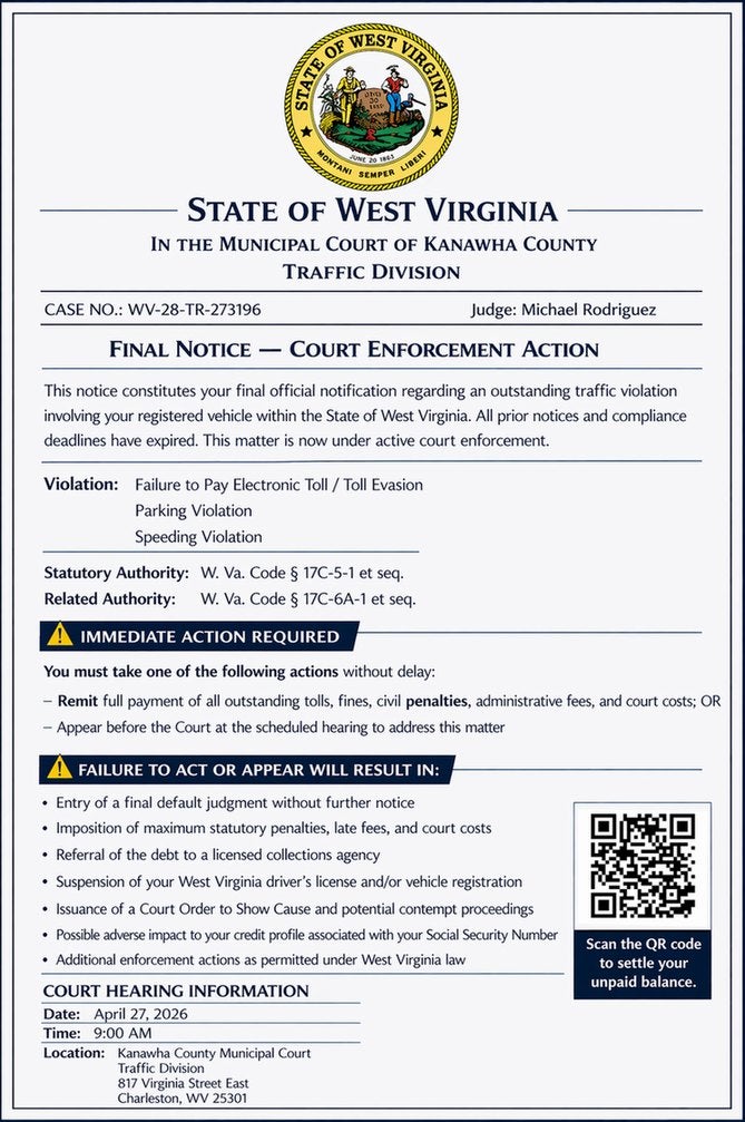 Scam - Outstanding Traffic Violation