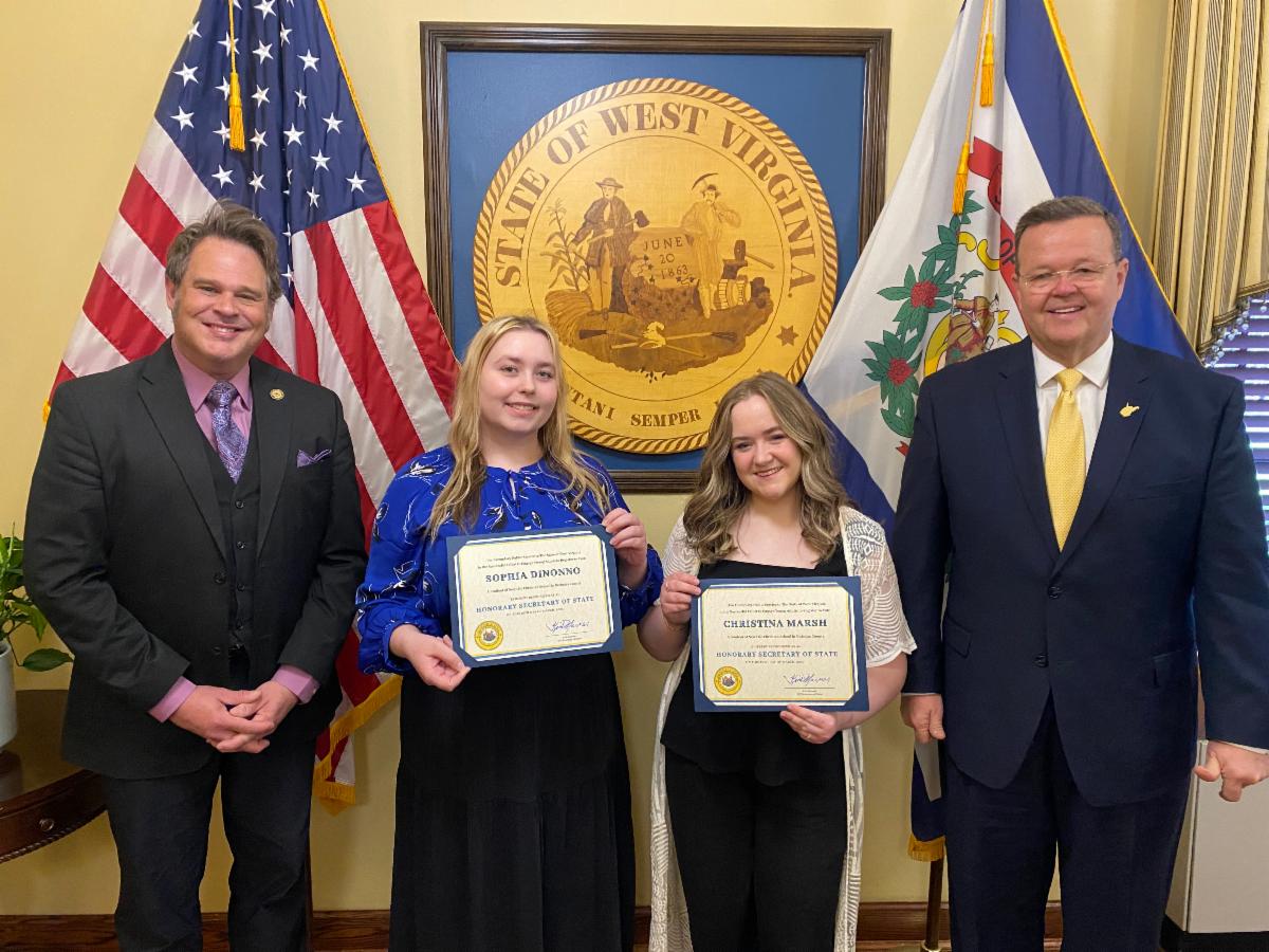 Honorary Secretaries of State Sophia DiNonno and Christina Marsh at the State Capitol